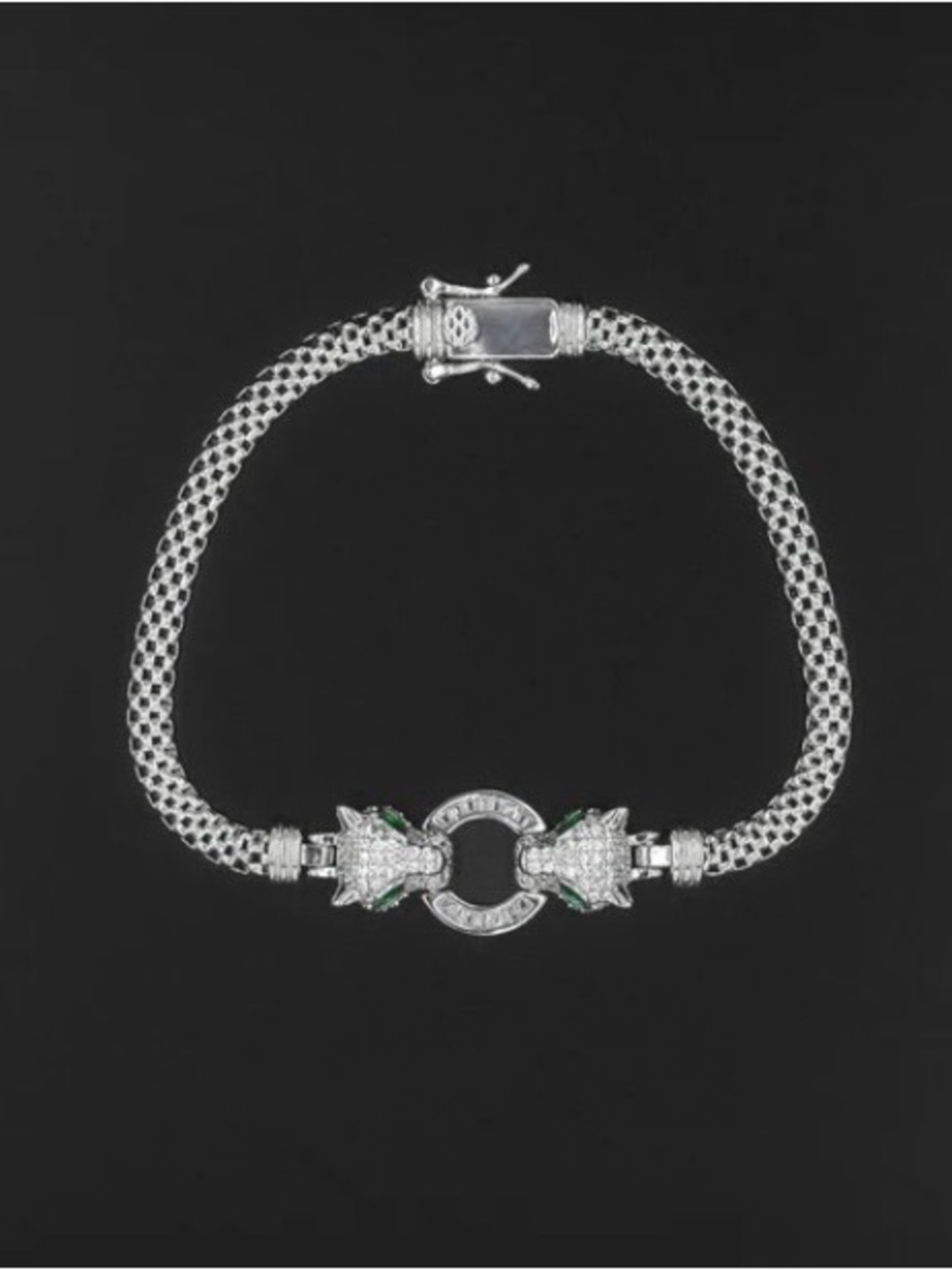 Sterling Silver Mesh Bracelet with Green Accent Stones